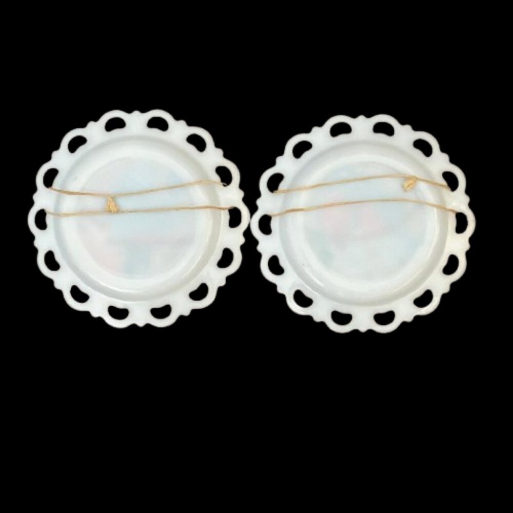 Vintage 1950's "Bluebird of Happiness" Hand Painted Milk Glass Plates Set of 2 - Picture 8 of 8
